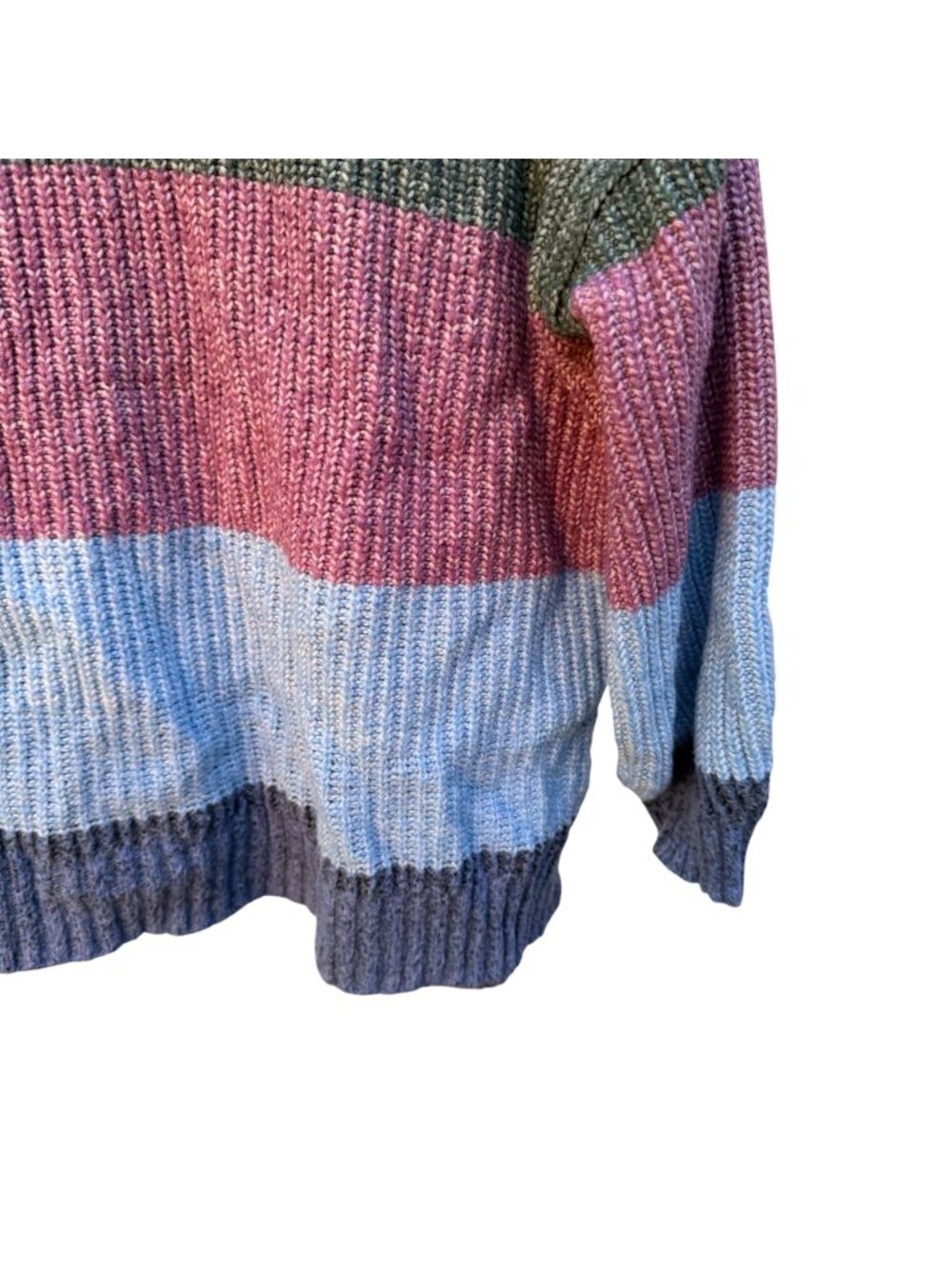 American Eagle Oversize Striped Sweater XL Womens Green Purple Blue Knit Cozy - Picture 5 of 7